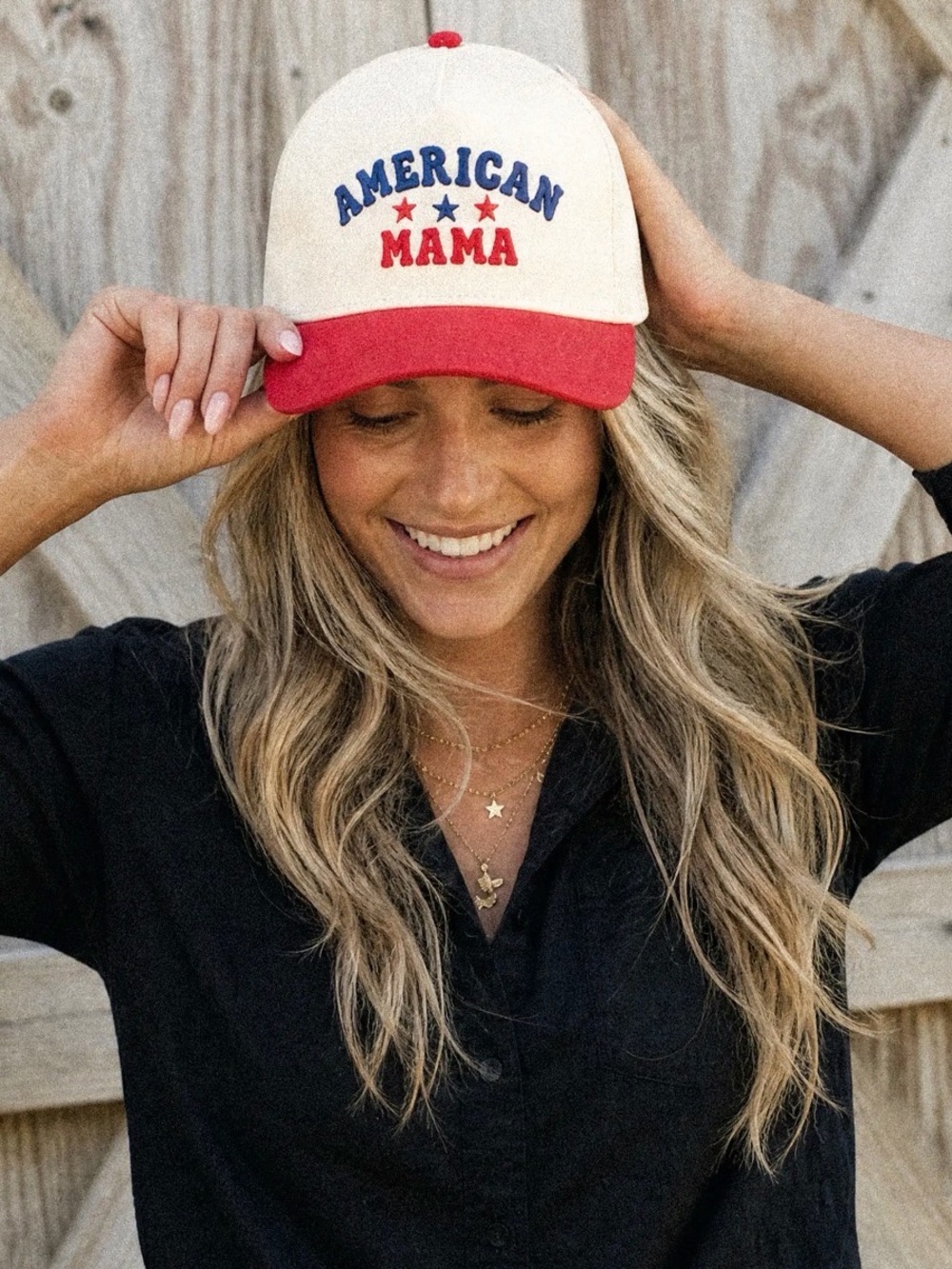 C.C Cream and Red "American Mama" Baseball Cap